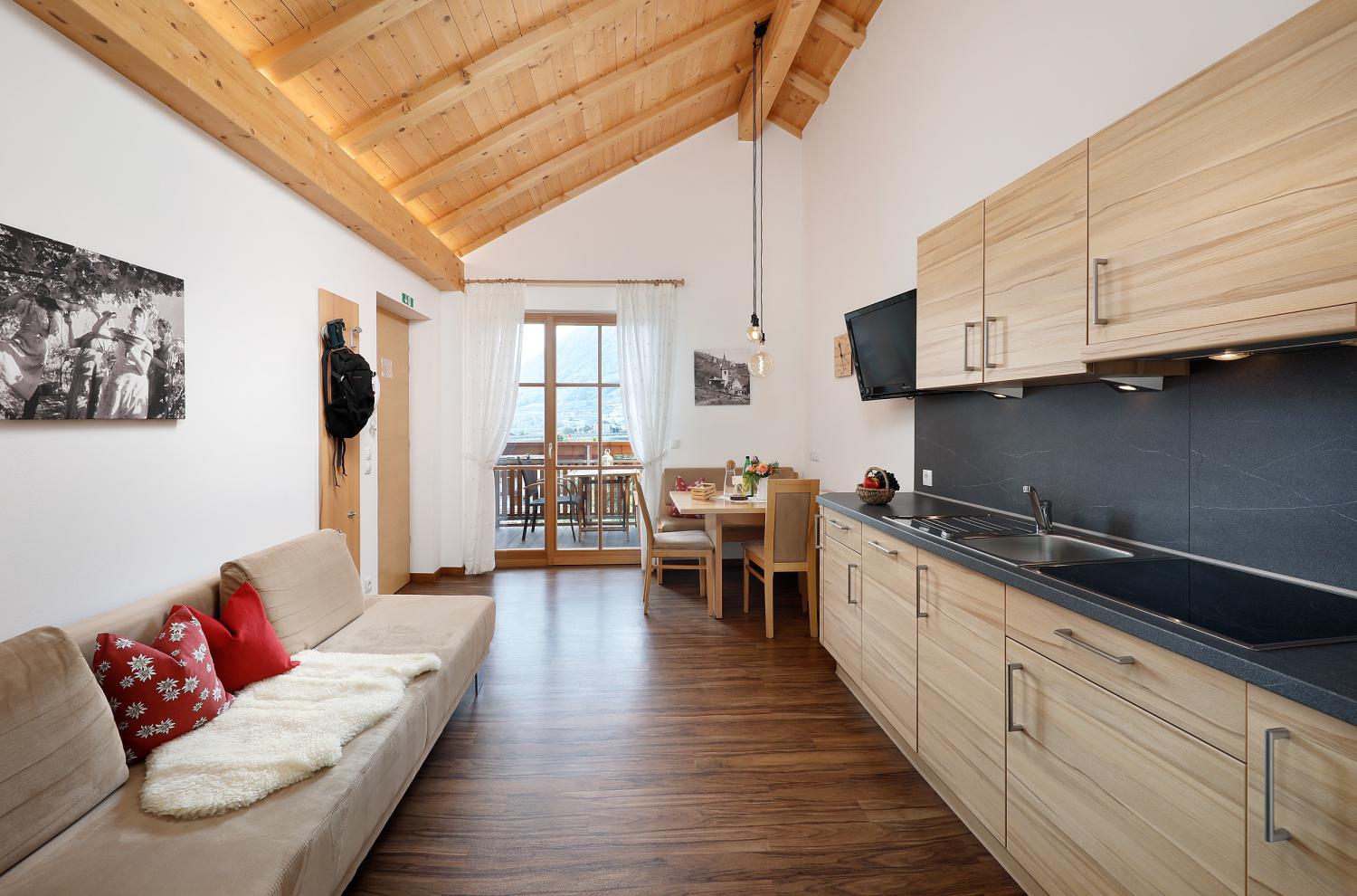 living room/kitchen with balcony